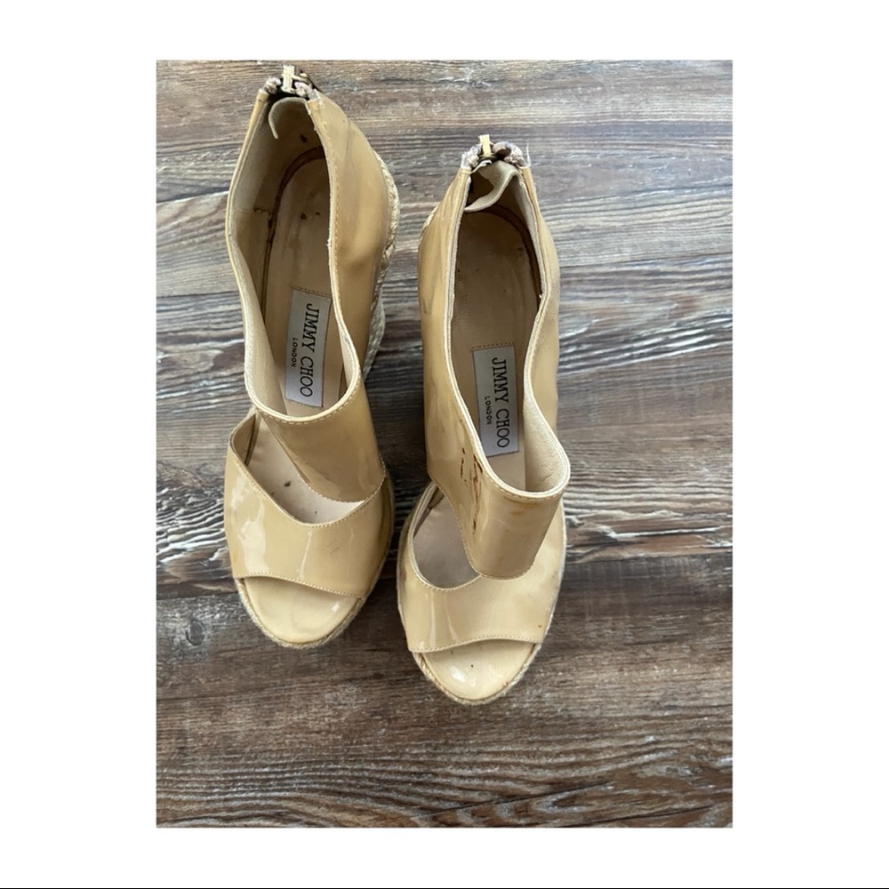 Jimmy Choo patent leather wedge espadrilles